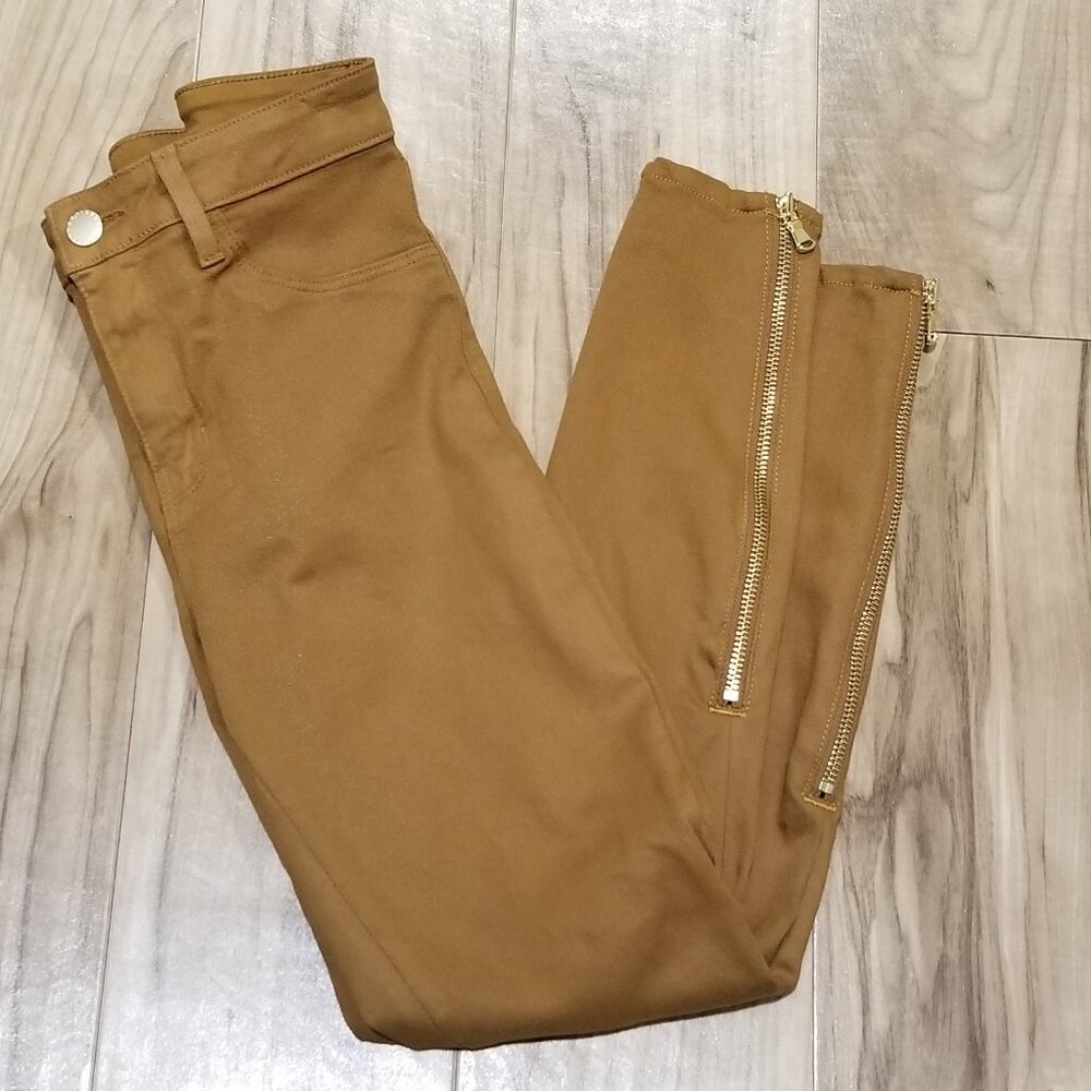 L'AGENCE Sabine High Rise Coated Skinny Jeans Khaki Ankle Zip Size 25 (26x25)